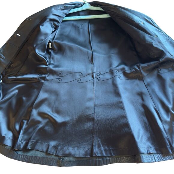 Vintage 60-70’s Leathercraft Womens Leather Coat M/L Black Double Breasted Lined - Picture 8 of 16